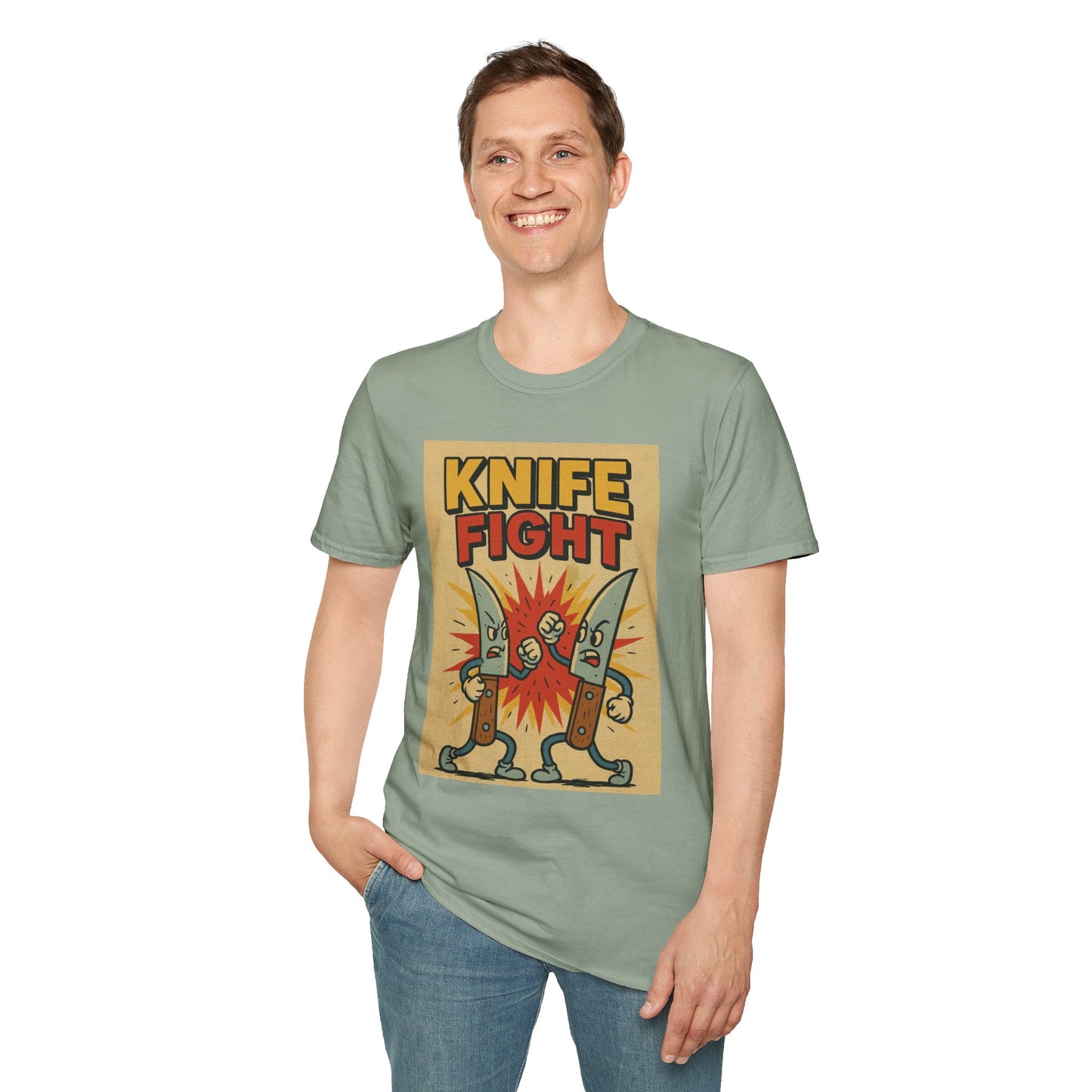 Retro Knife Fight Graphic T-Shirt, Funny Tee, Casual Unisex Clothing, Gift for Him or Her, Unique Humor Shirt