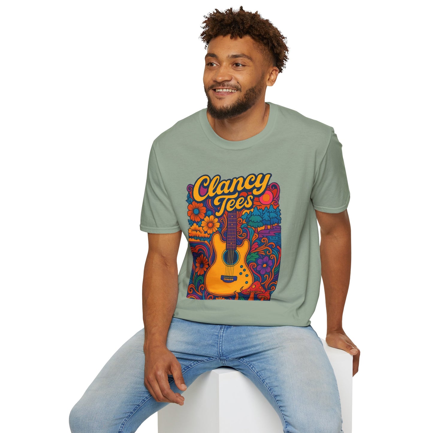 Retro Guitar Graphic T-Shirt for Music Lovers, Vintage Style Tee, Unisex Design, Ideal for Festivals and Gifts, Clancy Tees