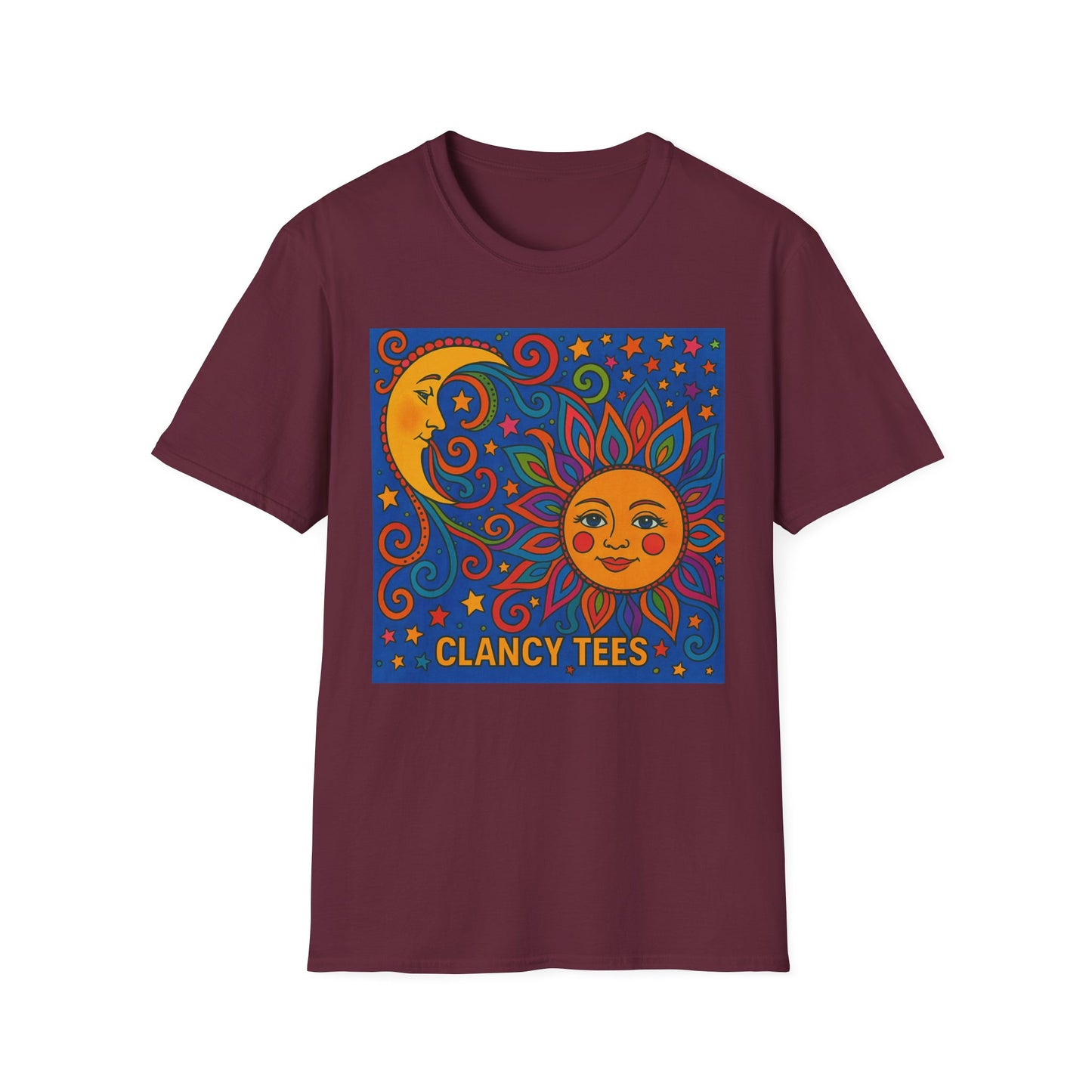 Sun and Moon Vibrant Tee, Unisex Softstyle T-Shirt for Summer Vibes, Boho Fashion, Gift for Her, Festival Wear, Casual Wear