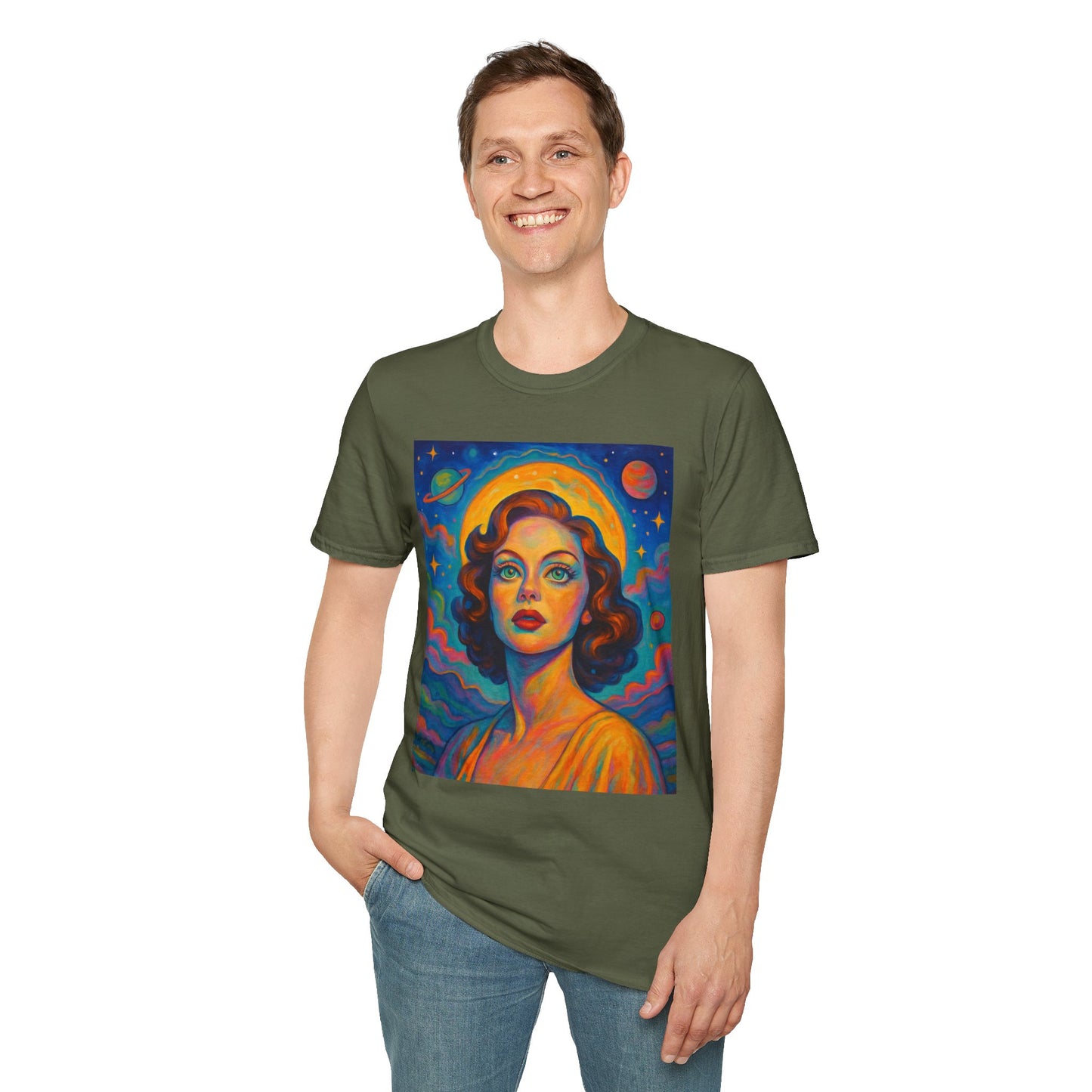 Retro Space Girl T Shirt Vintage Sci Fi Beauty Psychedelic Pop Art Galaxy Babe Tee Gift for Star Gazers Cosmic Fashion Astronaut Dreamwear
