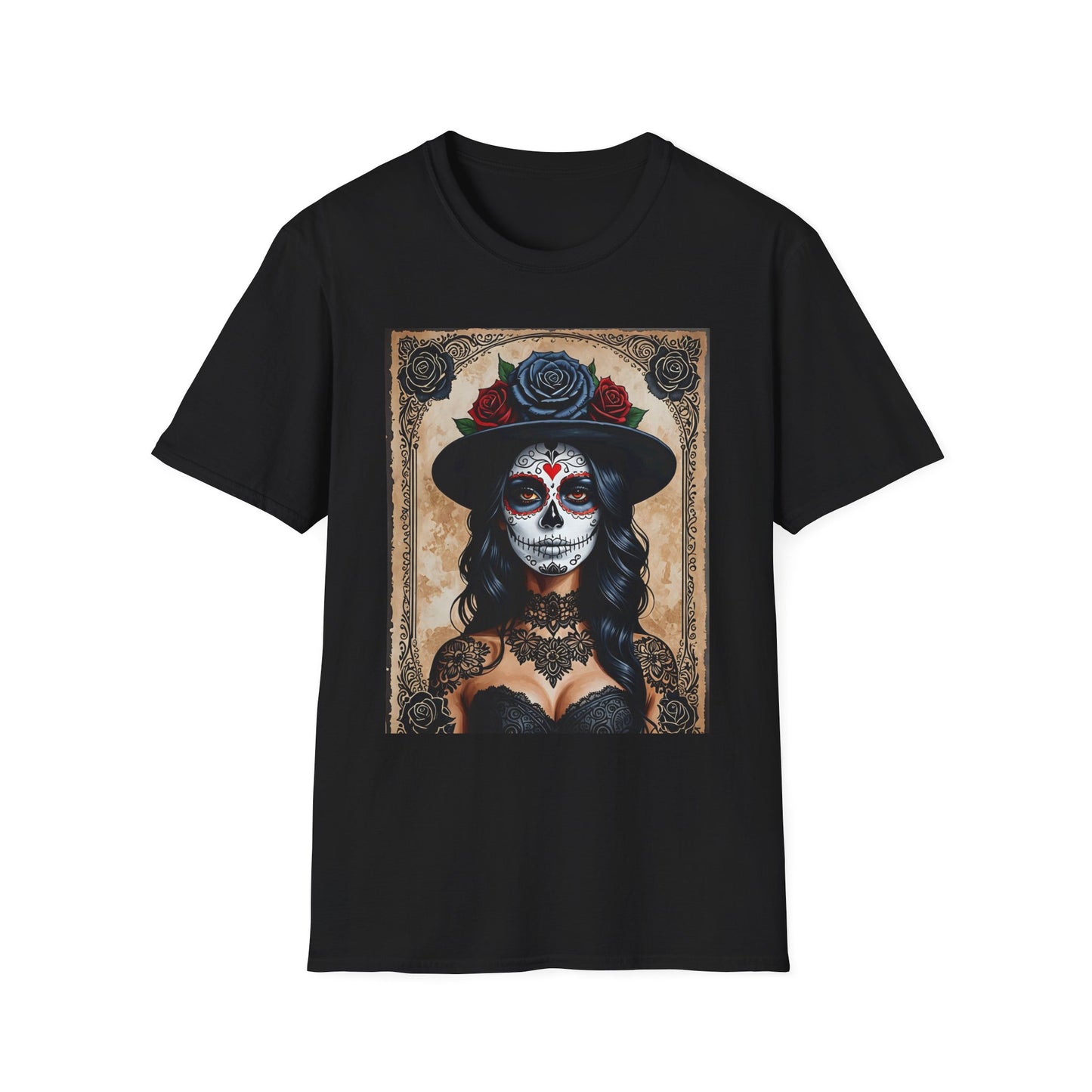 Sugar Skull T-Shirt – Gothic Calavera Tattoo Art Tee – Gift for Skull Collectors, Tattoo Lovers, and Dark Aesthetic Fans