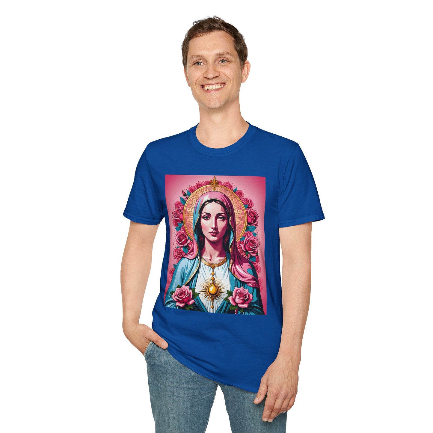 Unisex Softstyle T-Shirt with Sacred Heart Design, Spiritual Apparel, Artistic Gift for Many Occasions, Vintage Aesthetic, Festive Wear