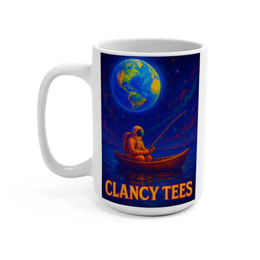 Astronaut Fishing Mug – Surreal Cosmic Coffee Cup, Outer Space Ceramic, Gift For Dreamers And Galaxy Lovers