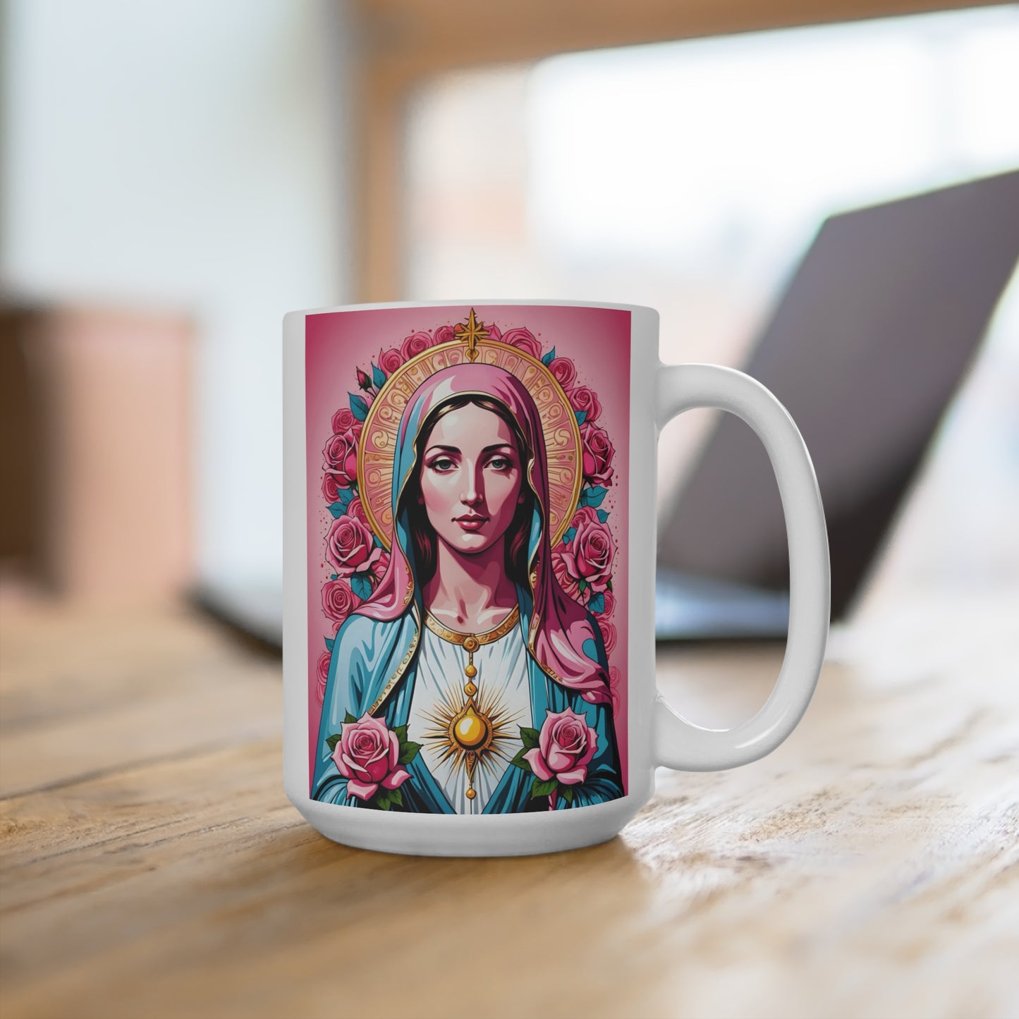 Sacred Heart Madonna Mug Spiritual Icon Artwork Ceramic Coffee Cup Gift for Art Lovers