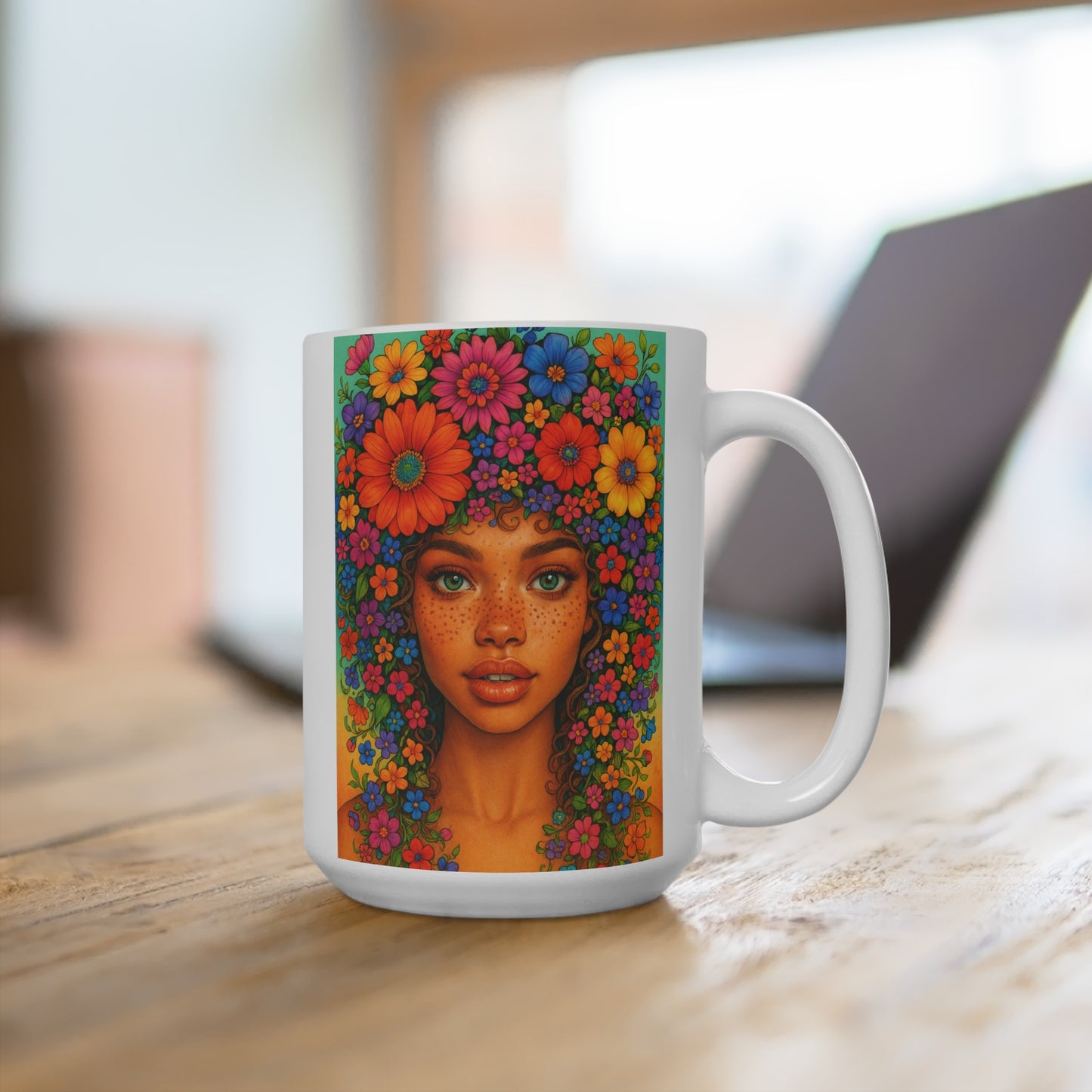 Flower Crown Goddess Mug Colorful Ceramic Coffee Cup Boho Art Gift For Friends