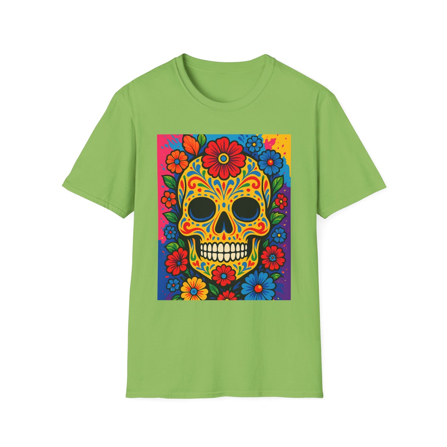 Colorful Sugar Skull Shirt | Day of the Dead Graphic Tee | Gift for Tattoo Lovers & Art Fans | Floral Skull T-Shirt