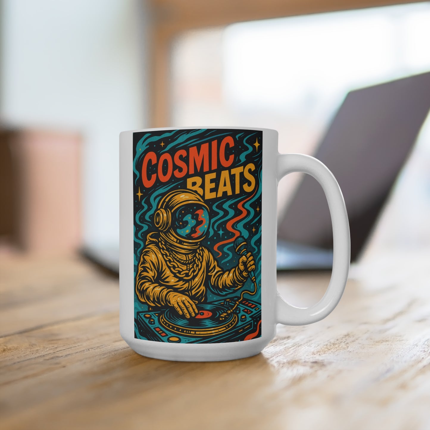 Cosmic Beats Mug Astronaut DJ Coffee Cup Retro Space Music Gift For Ravers