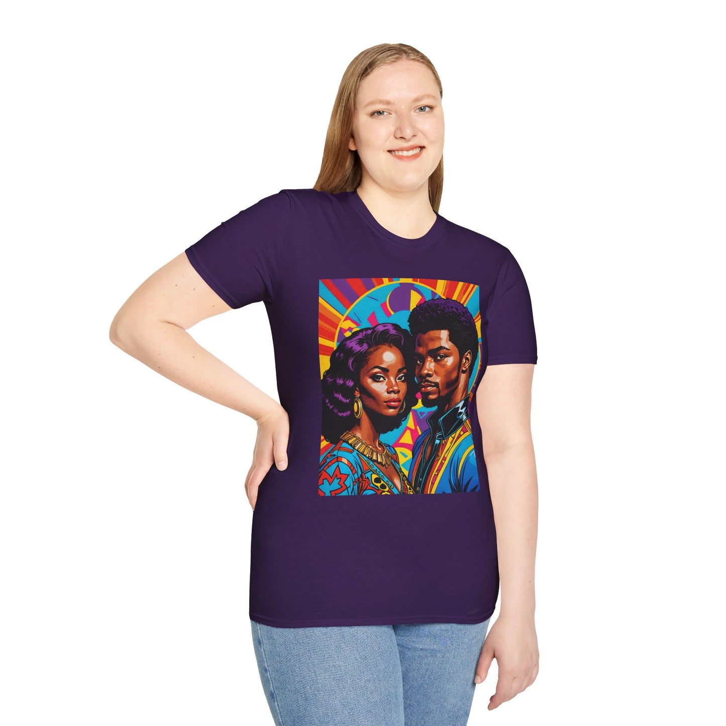 Vibrant Retro-Inspired Unisex Softstyle T-Shirt, Colorful Art Tee, Black History Month Shirt, Casual Streetwear, Gift for Art Lovers