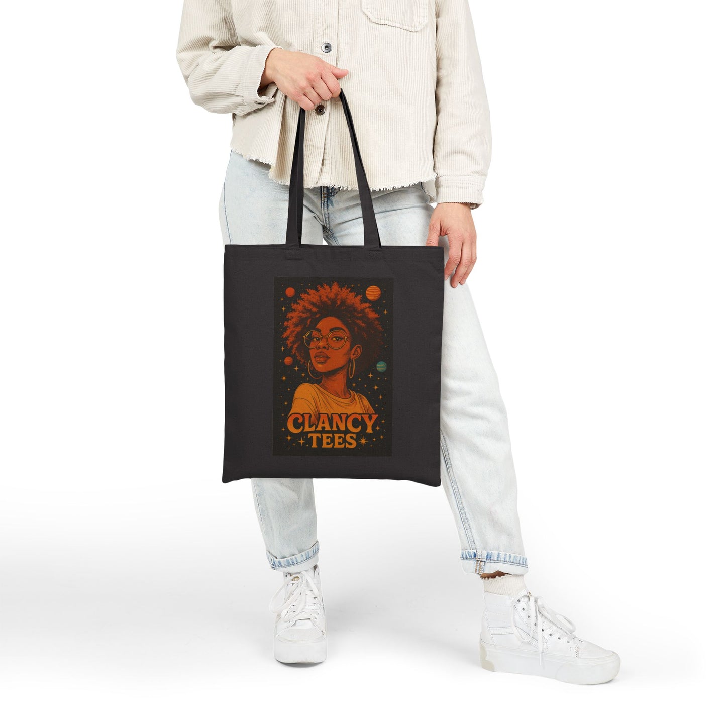 Afrofuturist Tote Bag Cosmic Canvas Bag Astrology Inspired Carryall With Bold Black Girl Magic Artwork And Celestial Design For Everyday Use