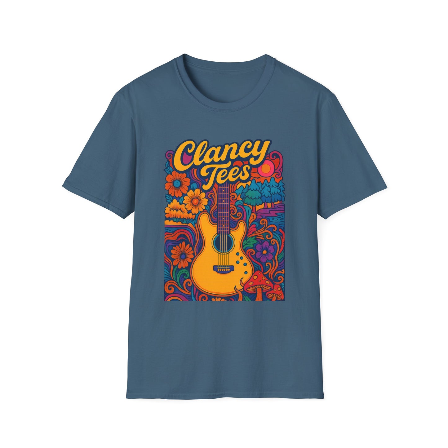 Retro Guitar Graphic T-Shirt for Music Lovers, Vintage Style Tee, Unisex Design, Ideal for Festivals and Gifts, Clancy Tees