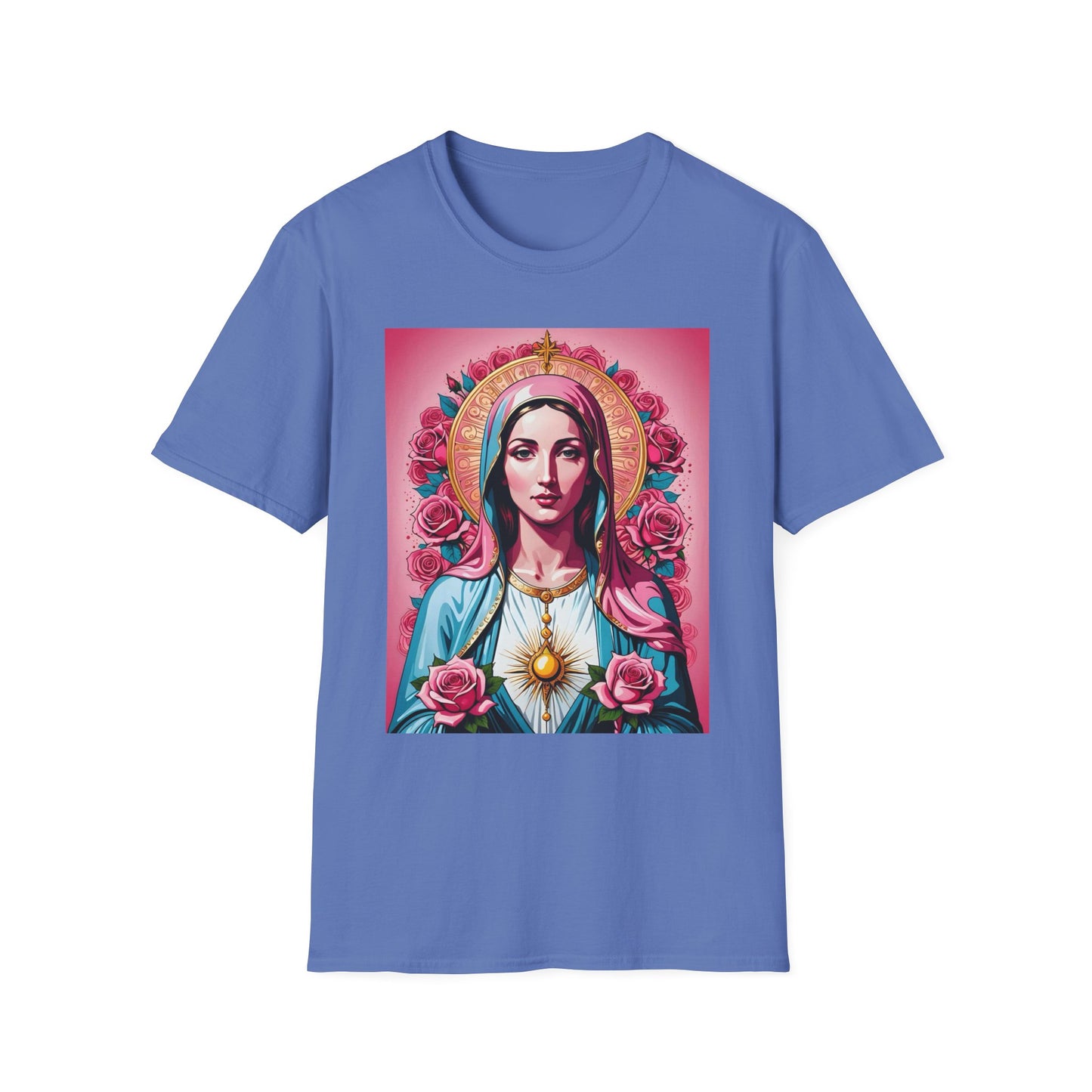Unisex Softstyle T-Shirt with Sacred Heart Design, Spiritual Apparel, Artistic Gift for Many Occasions, Vintage Aesthetic, Festive Wear