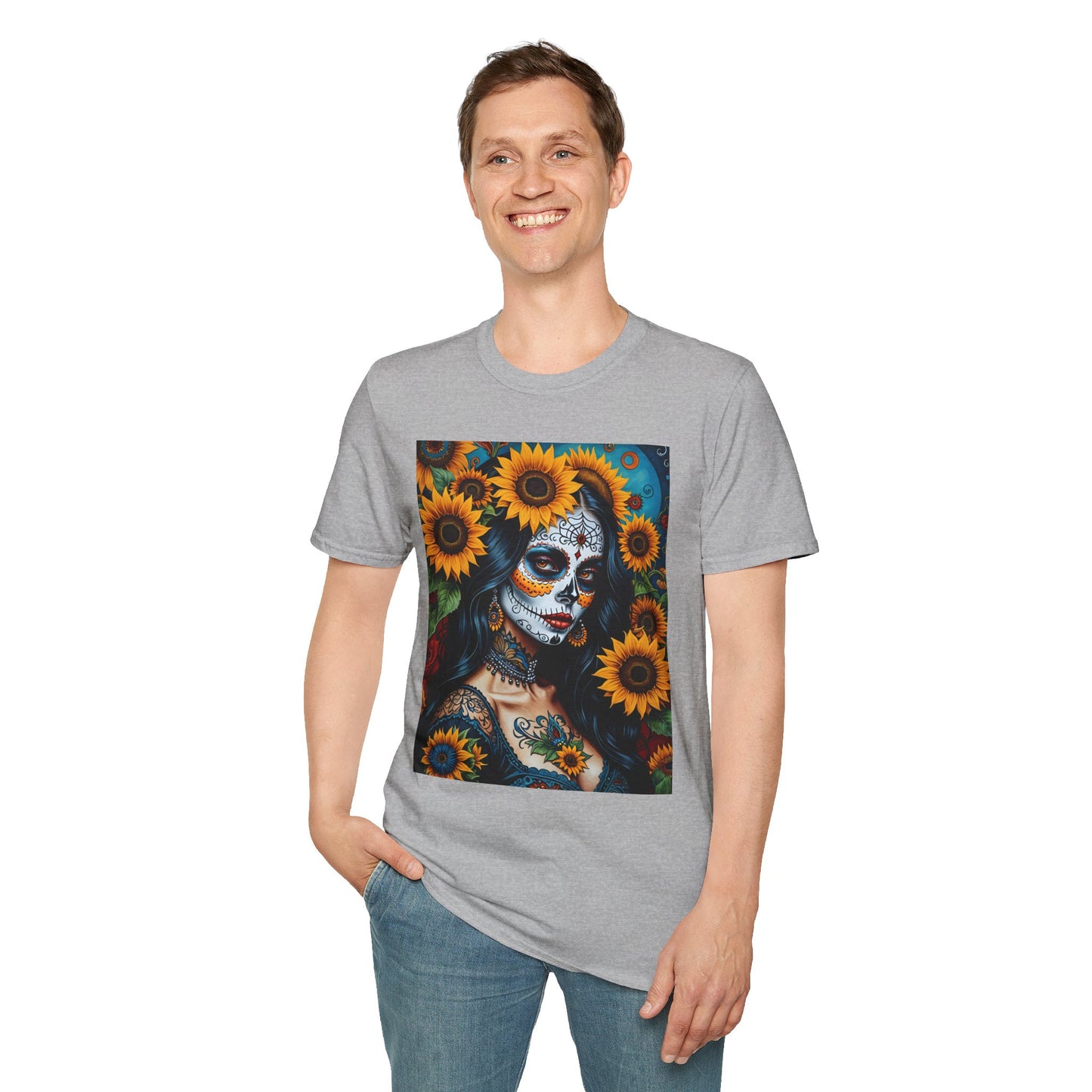 Day of the Dead Floral T-Shirt, Sugar Skull Tee, Unisex Halloween Shirt, Floral Art T-Shirt, Casual Everyday Wear
