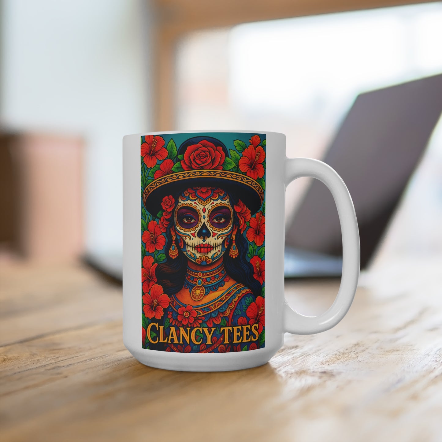 Day Of The Dead Mug Sugar Skull Artwork Ceramic Coffee Cup Gift for Dia De Los Muertos Lovers