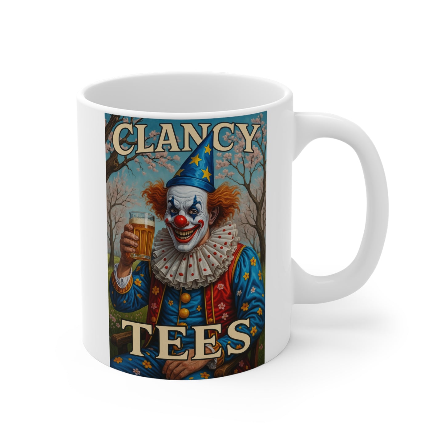 Creepy Clown Ceramic Mug 11oz – Funny Scary Coffee Cup, Dark Humor Drinkware, Bold Circus Artwork