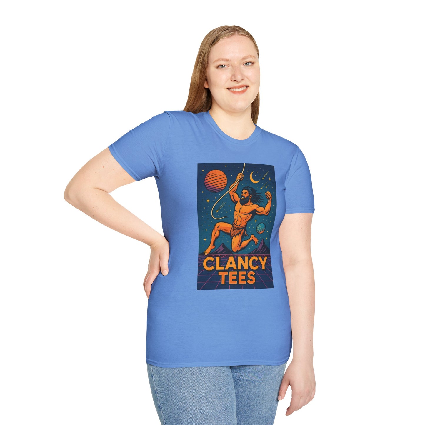 Retro Space Graphic Unisex Softstyle T-Shirt, Fun Casual Wear, Gift for Space Lovers, Cute Vintage Tee, Everyday Comfort Shirt