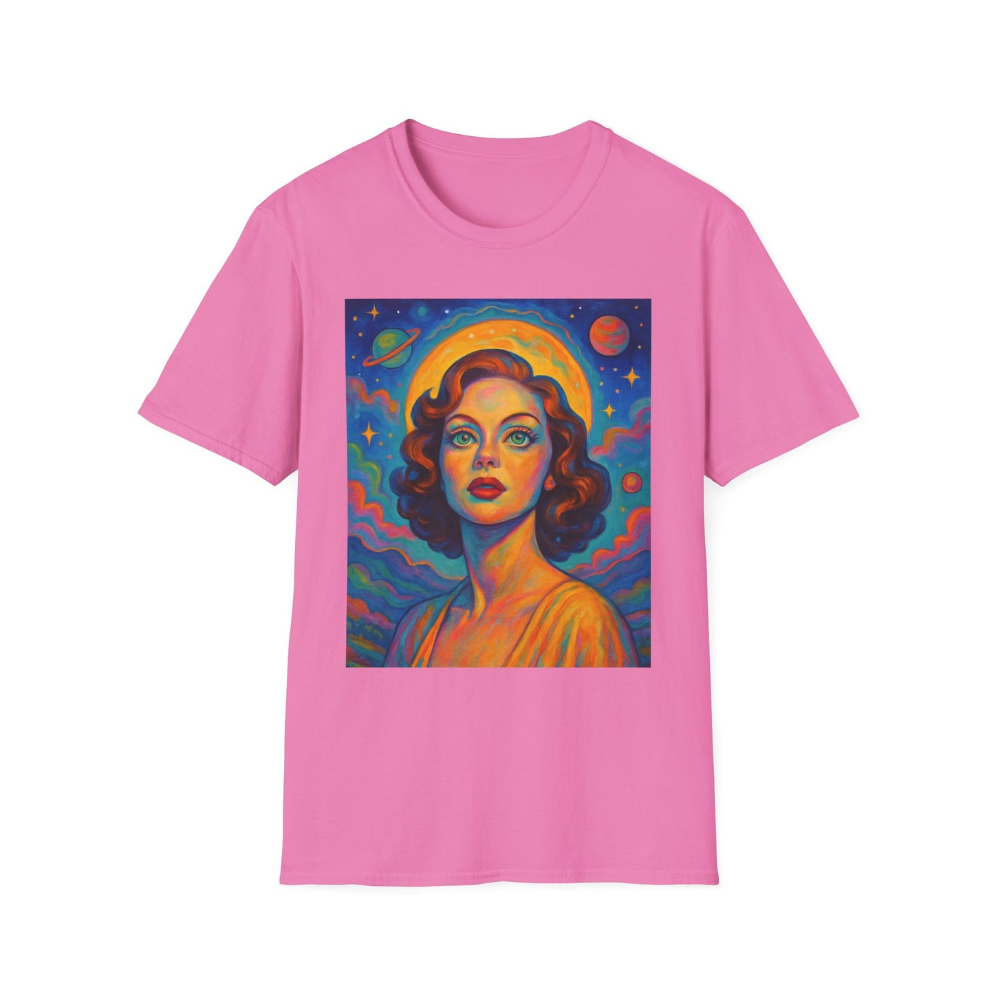 Retro Space Girl T Shirt Vintage Sci Fi Beauty Psychedelic Pop Art Galaxy Babe Tee Gift for Star Gazers Cosmic Fashion Astronaut Dreamwear