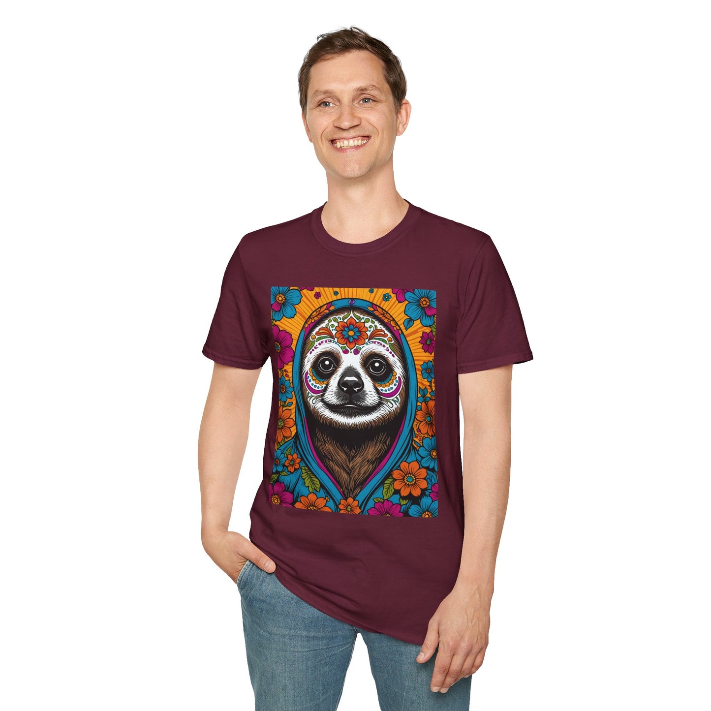 Psychedelic Sloth T Shirt Trippy Animal Graphic Tee Colorful Festival Top Gift for Sloth Lovers