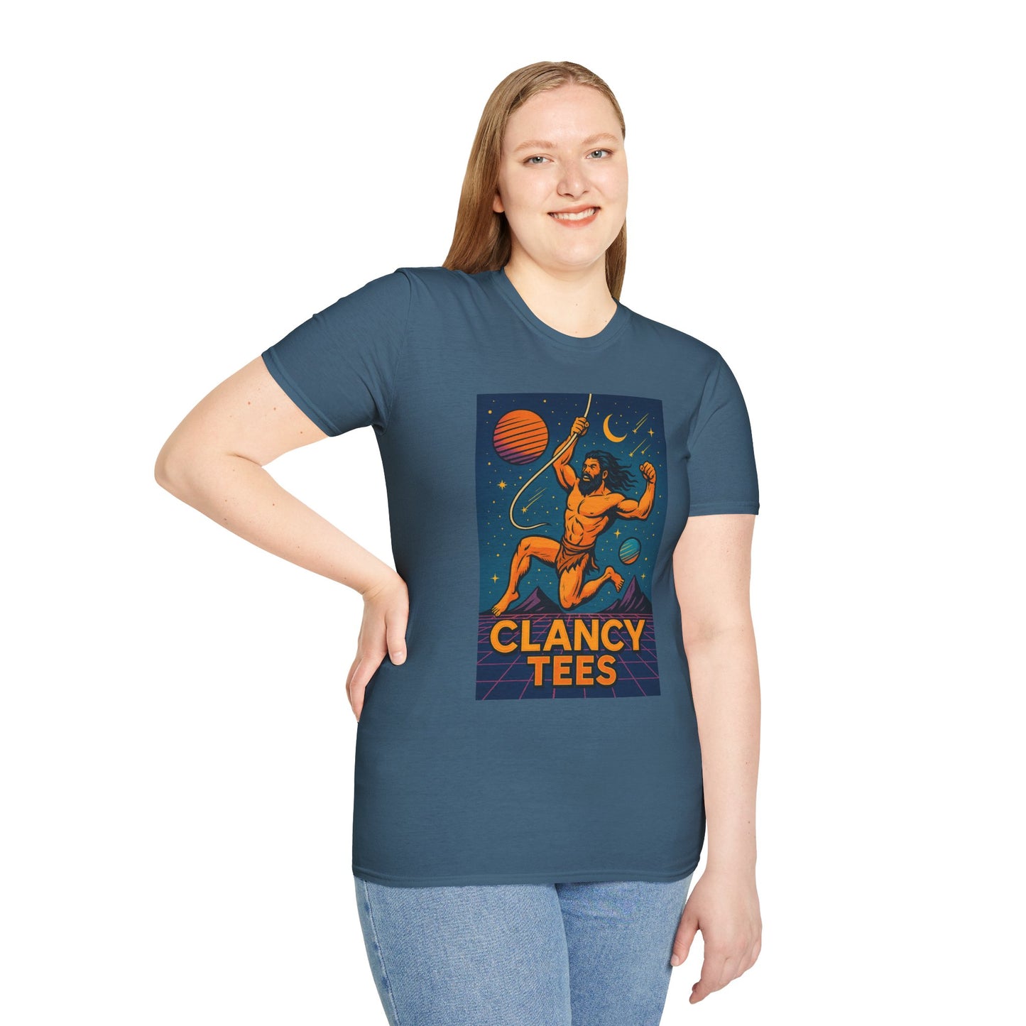 Retro Space Graphic Unisex Softstyle T-Shirt, Fun Casual Wear, Gift for Space Lovers, Cute Vintage Tee, Everyday Comfort Shirt