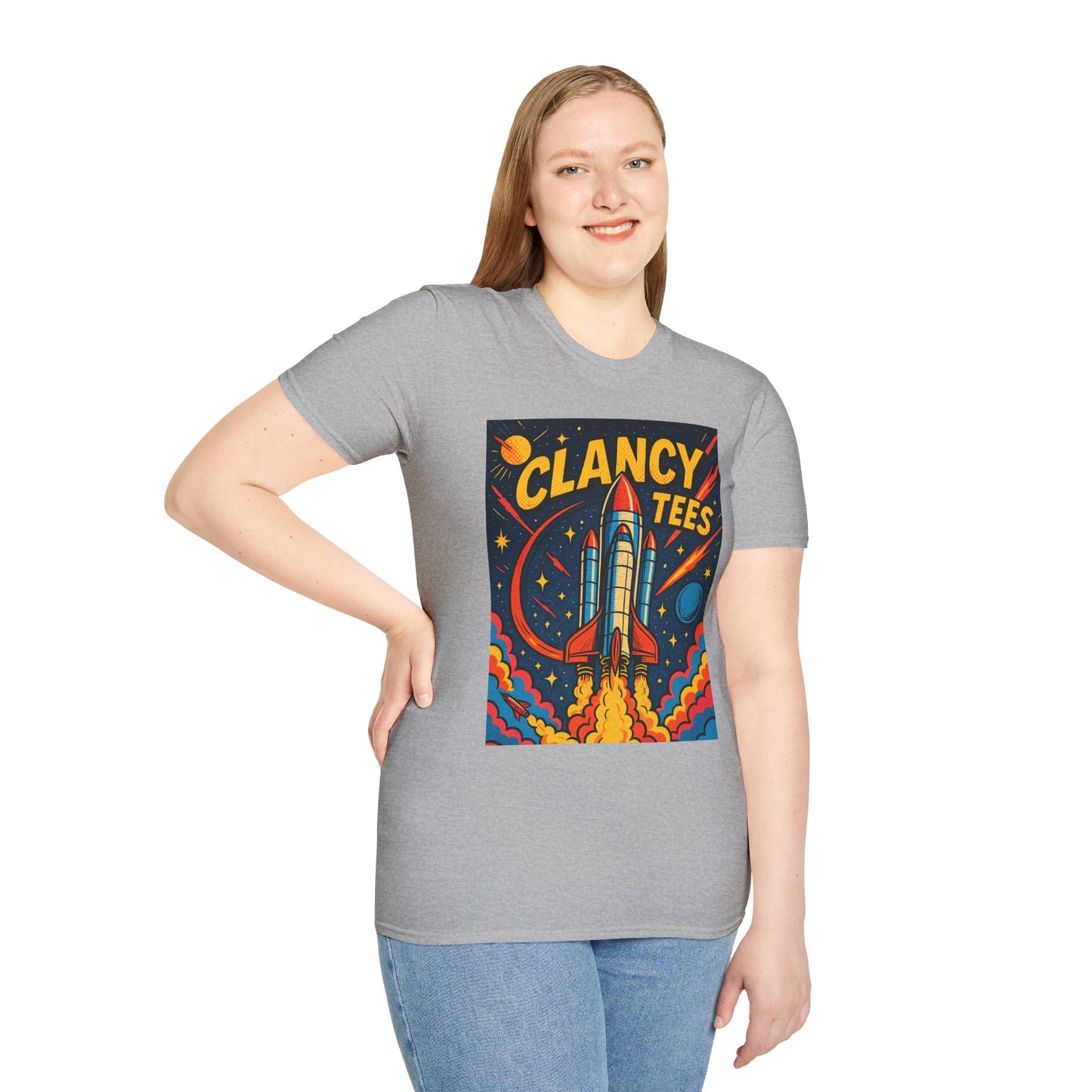 Retro Rocket Ship Shirt Outer Space Graphic Tee | Psychedelic Galaxy Print Top | Gift for Space Nerds and Dreamers | Astronaut Aesthetic Tee