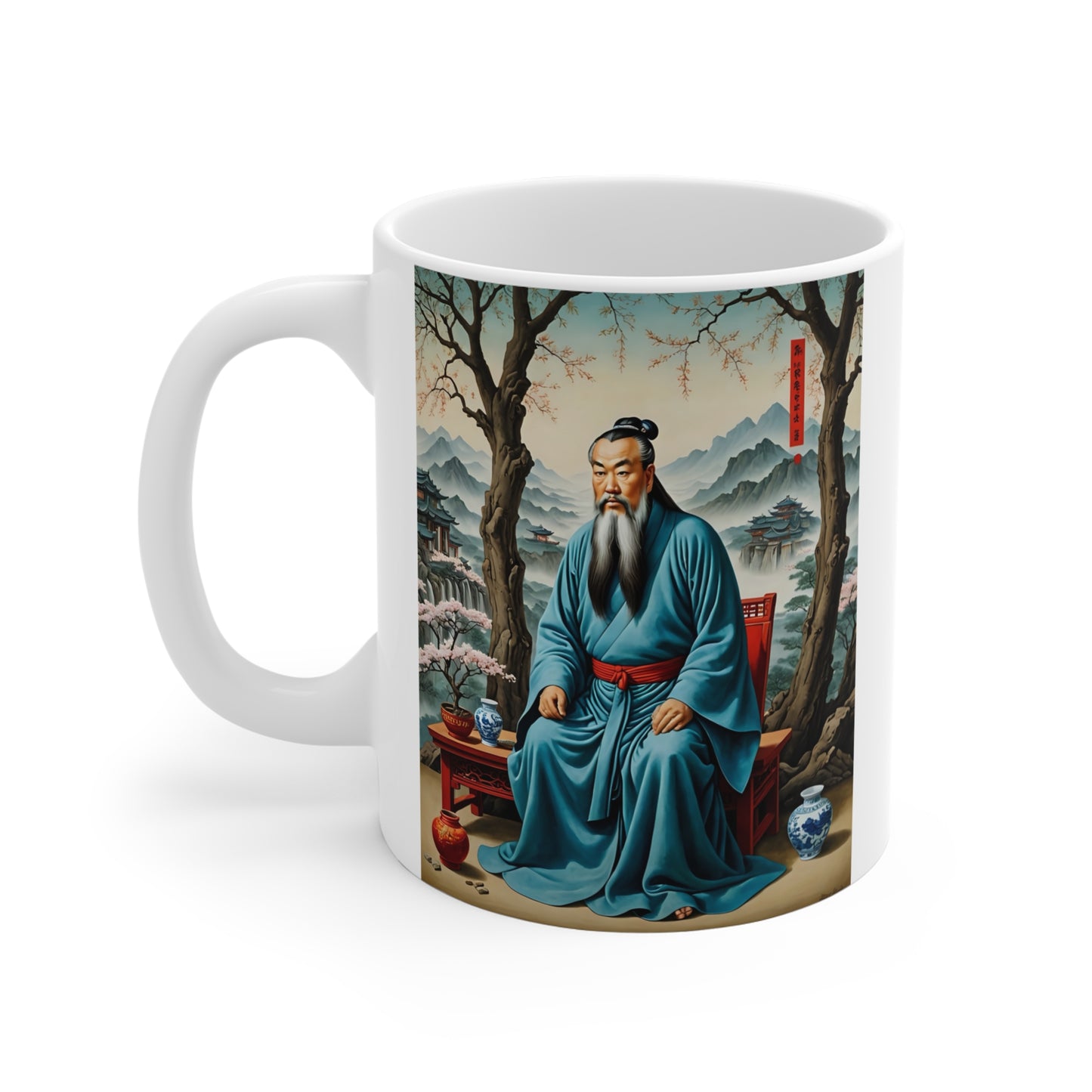 Philosopher Coffee Mug 11oz Ceramic Cup Traditional Asian Artwork Vintage Inspired Drinkware Wisdom Design Scenic Mountain Art For Coffee And Tea