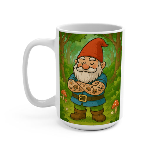 Tattooed Gnome Mug Funny Coffee Cup Whimsical Garden Ceramic Gift For Friends