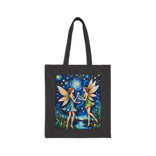 Starry Night Fairy Tote Bag Canvas Reusable Eco Friendly Whimsical Fantasy Art