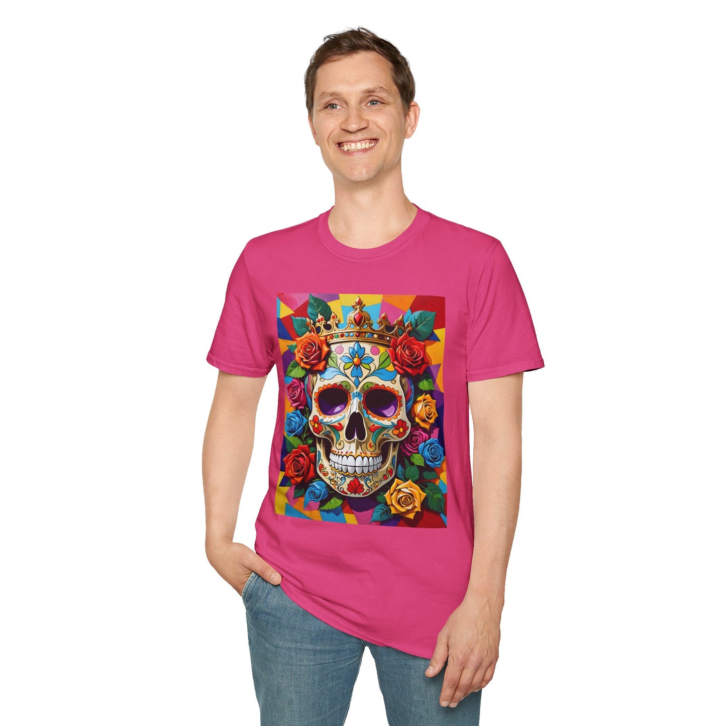 Royal Skull and Roses Shirt – Colorful Crowned Skull Tee – Gift for Halloween Fans, Tattoo Art Collectors, and Bold Fashion Enthusiasts