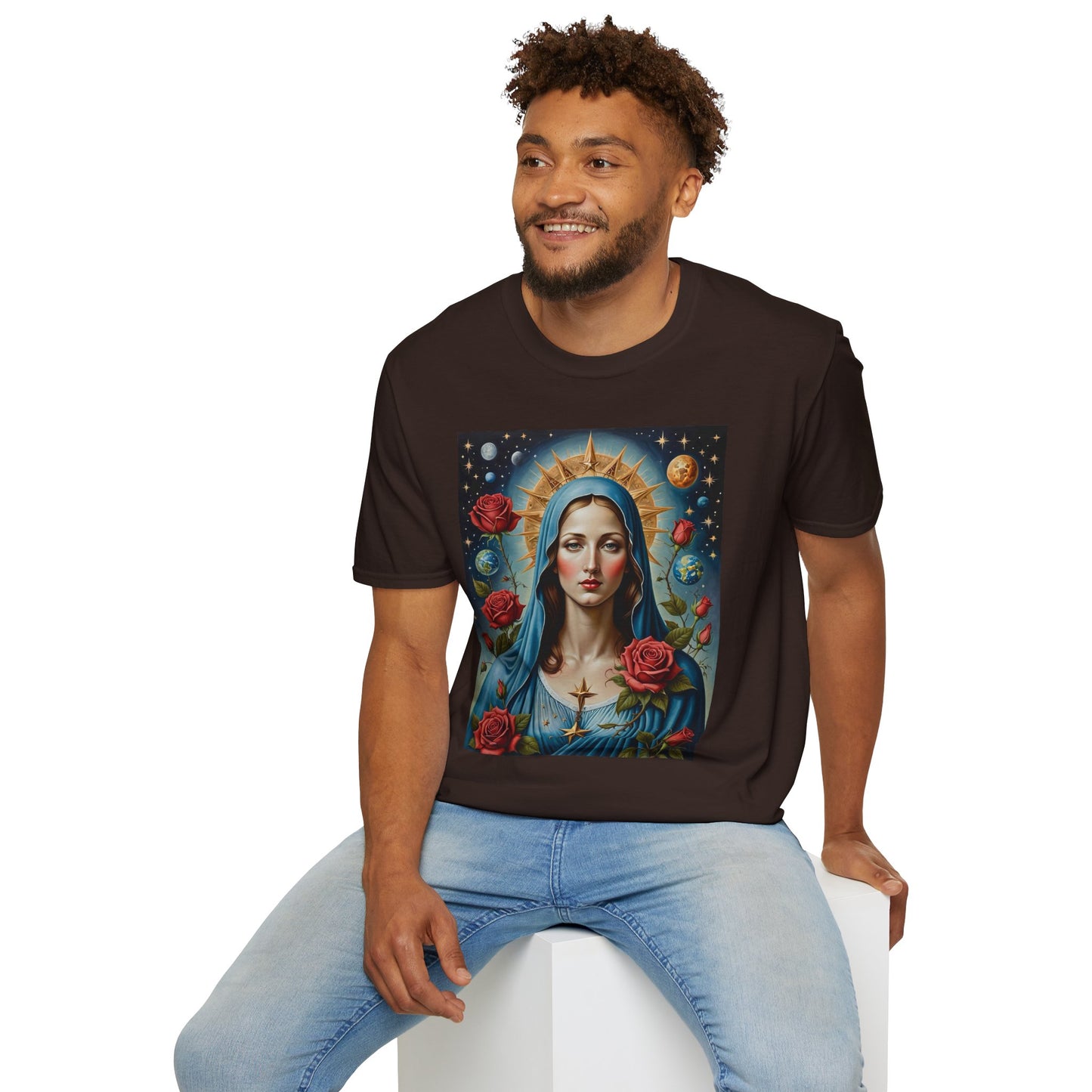 Artistic Virgin Mary T-Shirt, Vintage Graphic Tee, Religious Shirt, Christian Gift, Casual Wear