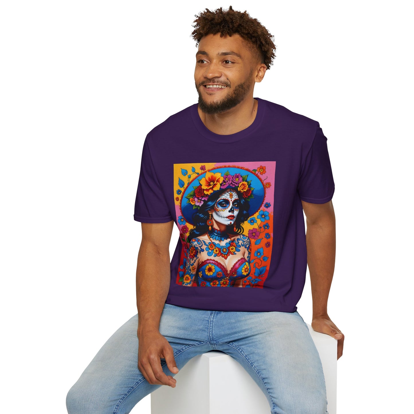 Sugar Skull T-Shirt – Día de los Muertos Art Tee – Gift for Goth Aesthetic Fans, Colorful Skull Lovers, and Tattoo-Inspired Fashion