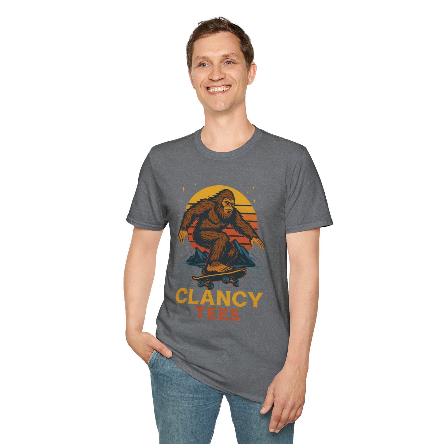 Bigfoot Skateboard Unisex T-Shirt, Retro Graphic Tee, Funny Gift for Skaters, Adventure Lovers, Summer Apparel, Men's and Women's Fashion