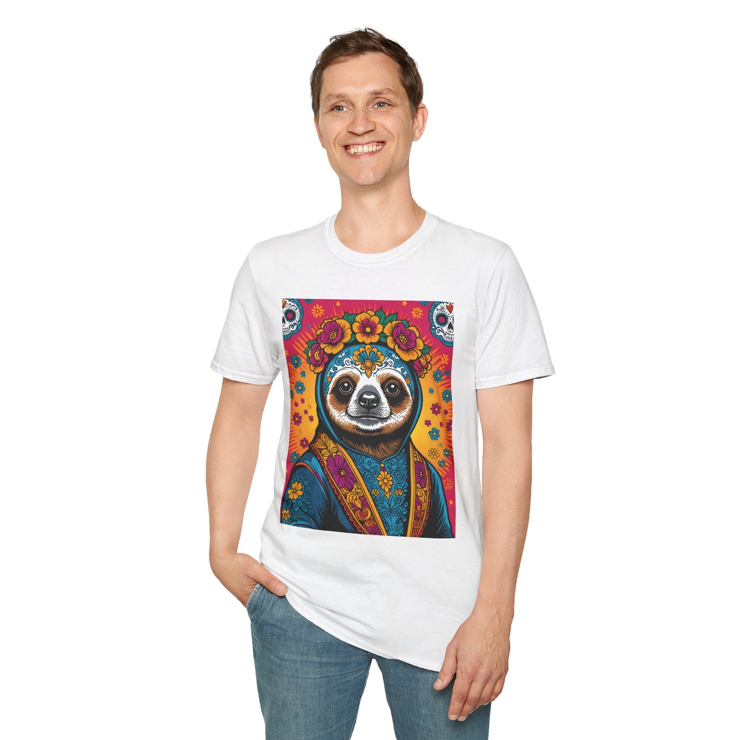 Boho Sloth T Shirt Trippy Animal Graphic Tee Colorful Festival Top Gift for Sloth Lovers
