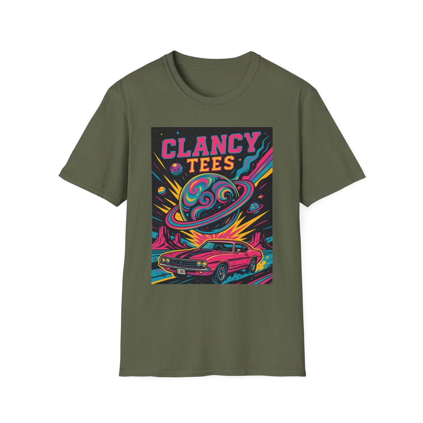 Retro UFO Car Crash Shirt – Clancy Tees Vaporwave Space Tee – Gift for Sci-Fi Fans, Vintage Car Lovers, Alien Believers, and 80s Aesthetic Addicts
