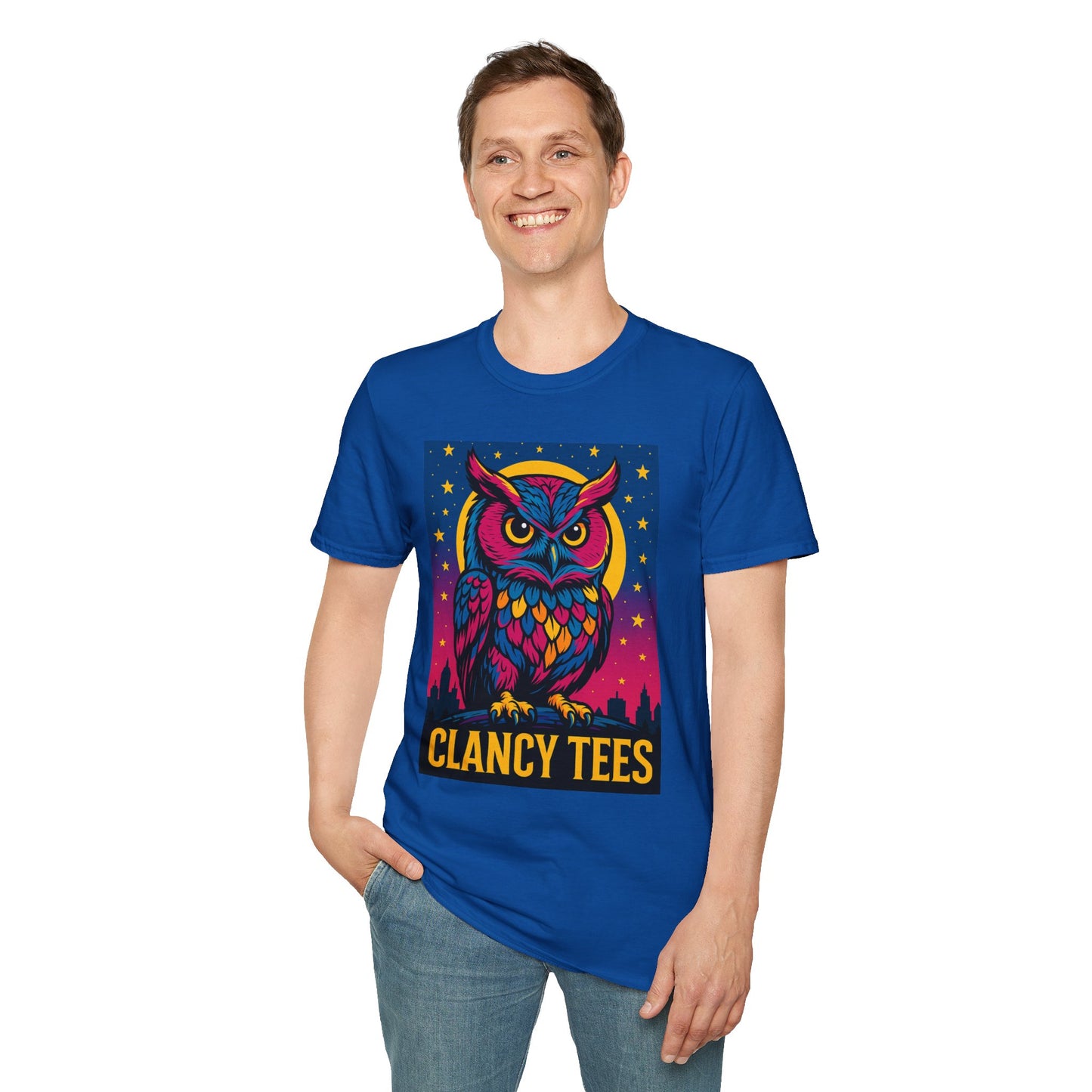Psychedelic Owl Shirt with Stars and Moon | Trippy Forest Animal Tee | Gift for Night Owls and Weirdos | Bold Colorful Nature Graphic Tee
