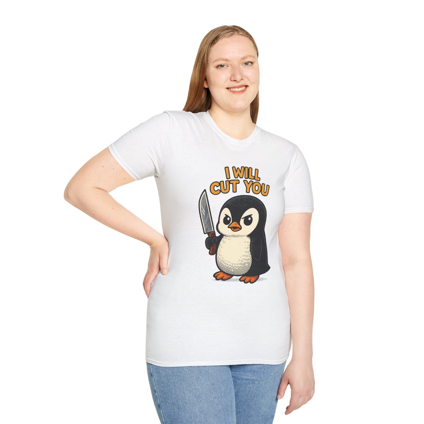 Angry Penguin Knife Shirt – Funny Animal Graphic Tee, Sarcastic Gift for Introverts, Cute but Deadly Humor Shirt