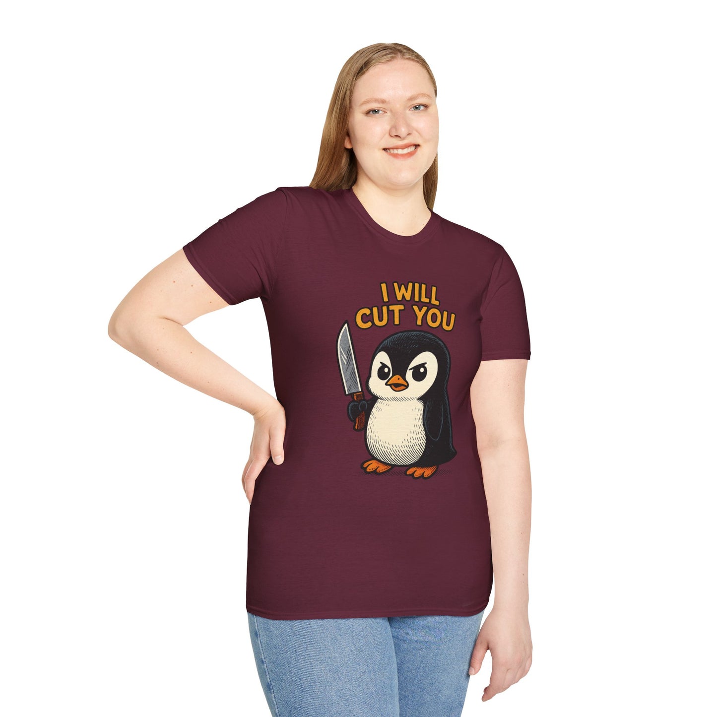 Angry Penguin Knife Shirt – Funny Animal Graphic Tee, Sarcastic Gift for Introverts, Cute but Deadly Humor Shirt