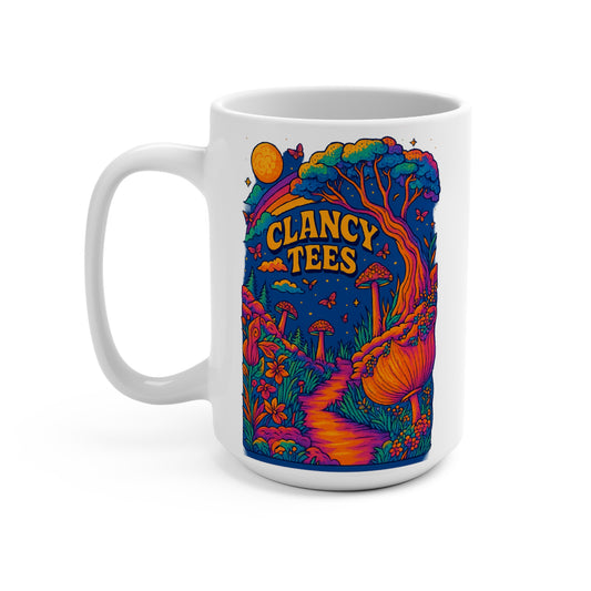 Psychedelic Forest Mug Trippy Mushroom Artwork Ceramic Coffee Cup Gift for Fantasy Lovers