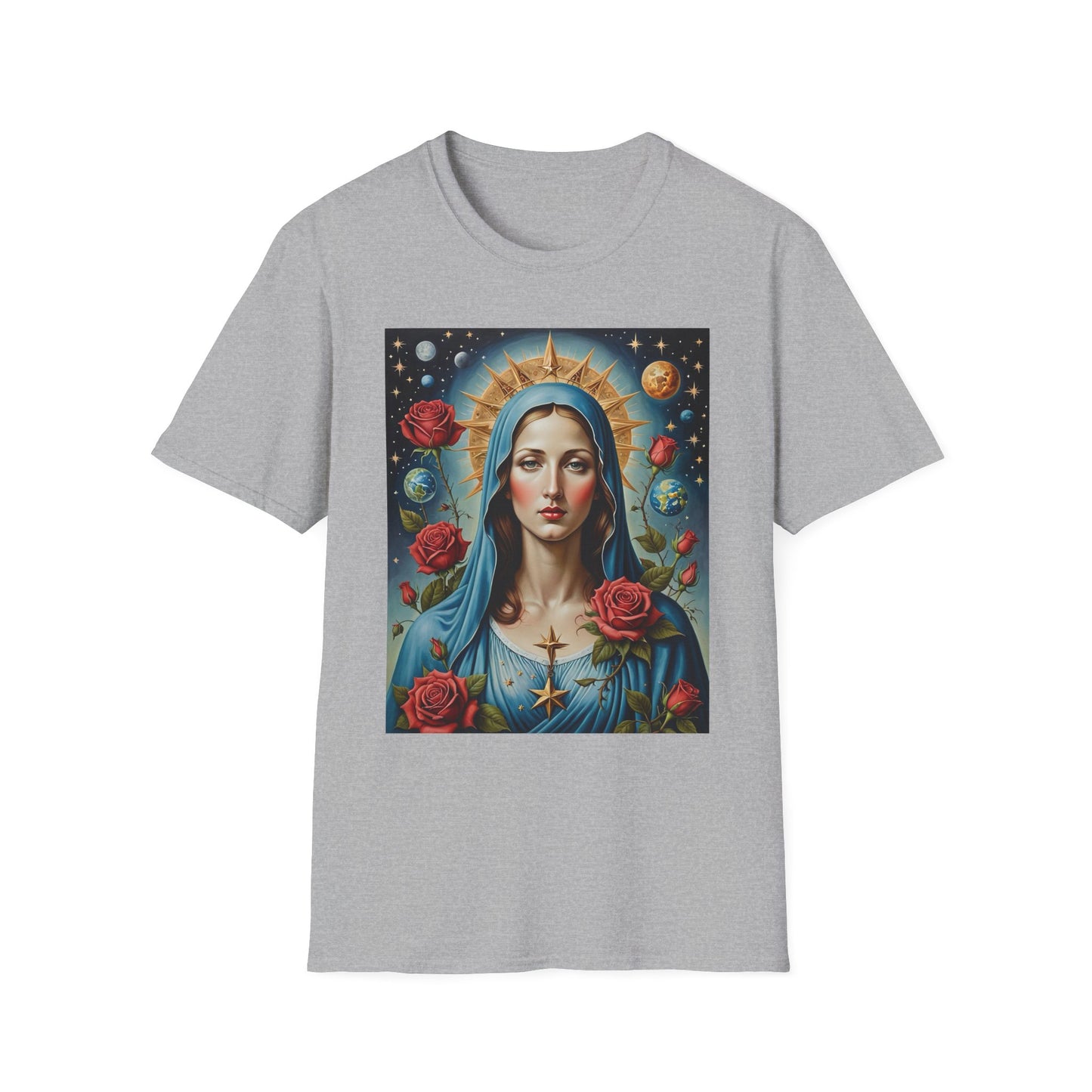 Artistic Virgin Mary T-Shirt, Vintage Graphic Tee, Religious Shirt, Christian Gift, Casual Wear