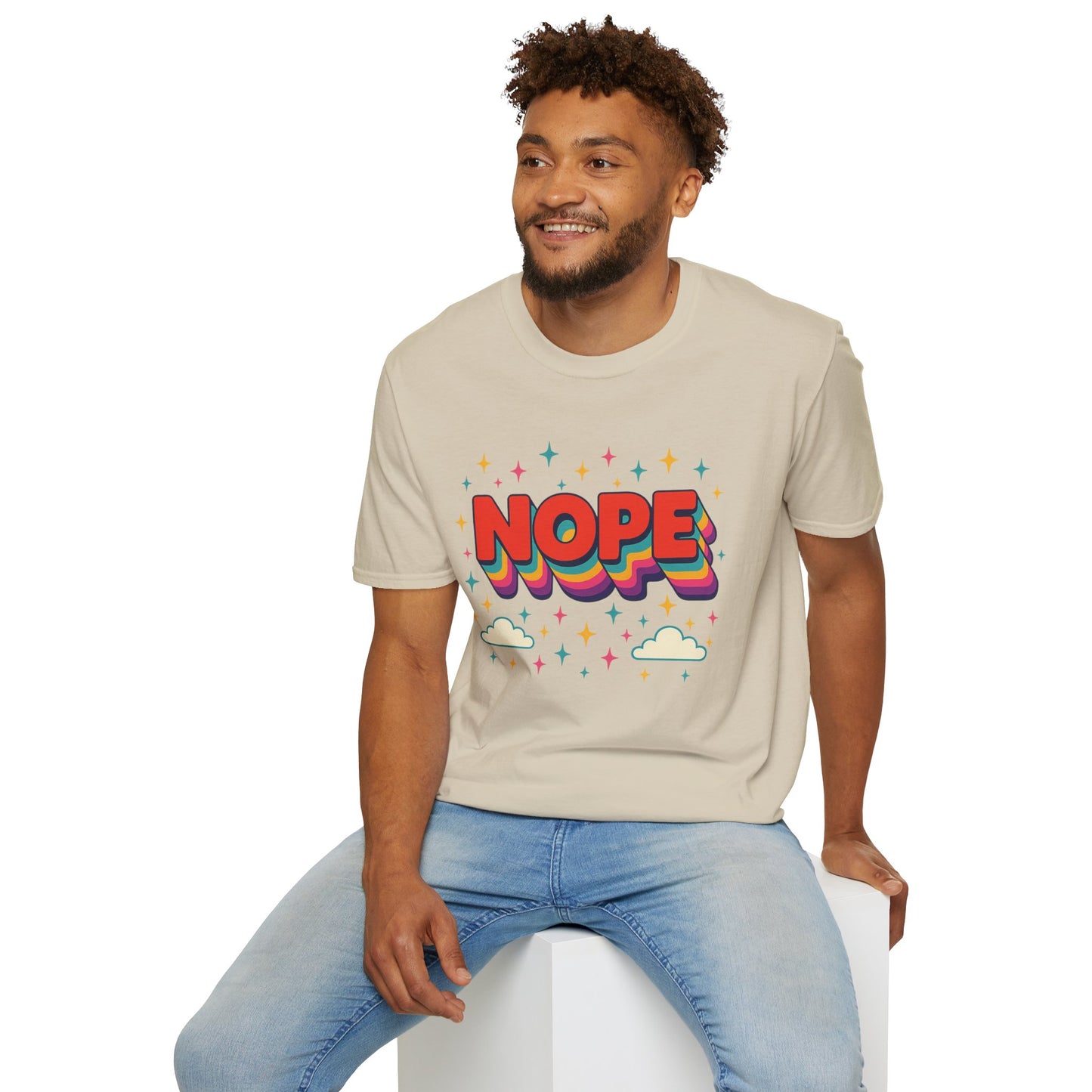 Nope Rainbow Cloud T-Shirt Funny Antisocial Humor Gift for Introverts Softstyle Unisex Tee