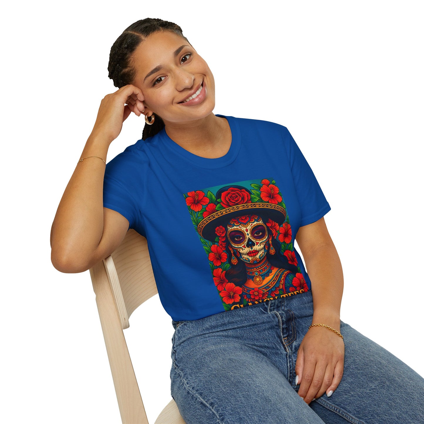 Colorful Sugar Skull T-Shirt, Day of the Dead Tee, Unique Graphic Shirt, Festival Apparel, Gift for Halloween, Unisex Softstyle Tee