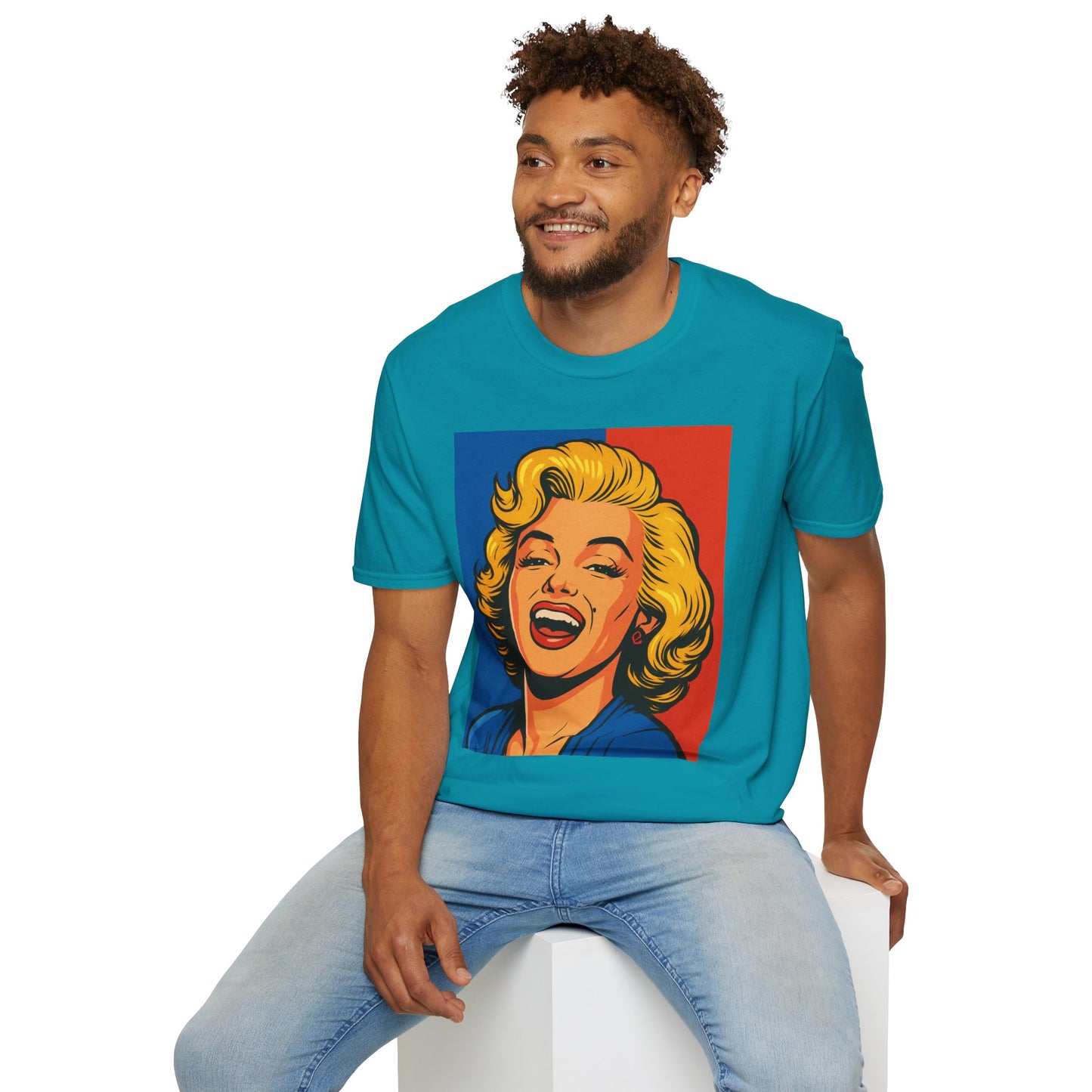 Retro Blonde Bombshell T-Shirt – Pop Art Style Graphic Tee – Gift for Classic Movie Fans, Vintage Aesthetic Lovers, and Bold Fashion Enthusiasts