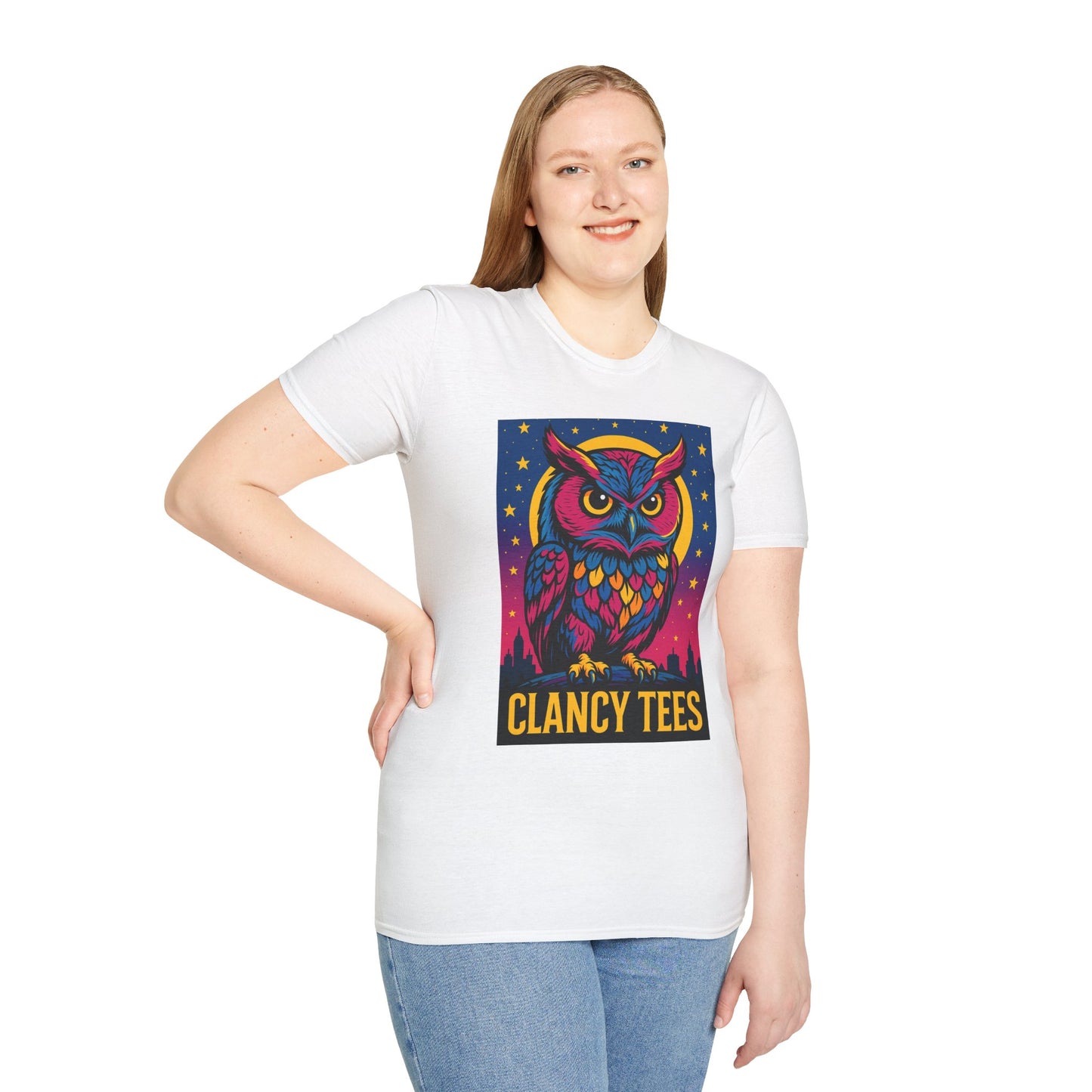 Psychedelic Owl Shirt with Stars and Moon | Trippy Forest Animal Tee | Gift for Night Owls and Weirdos | Bold Colorful Nature Graphic Tee