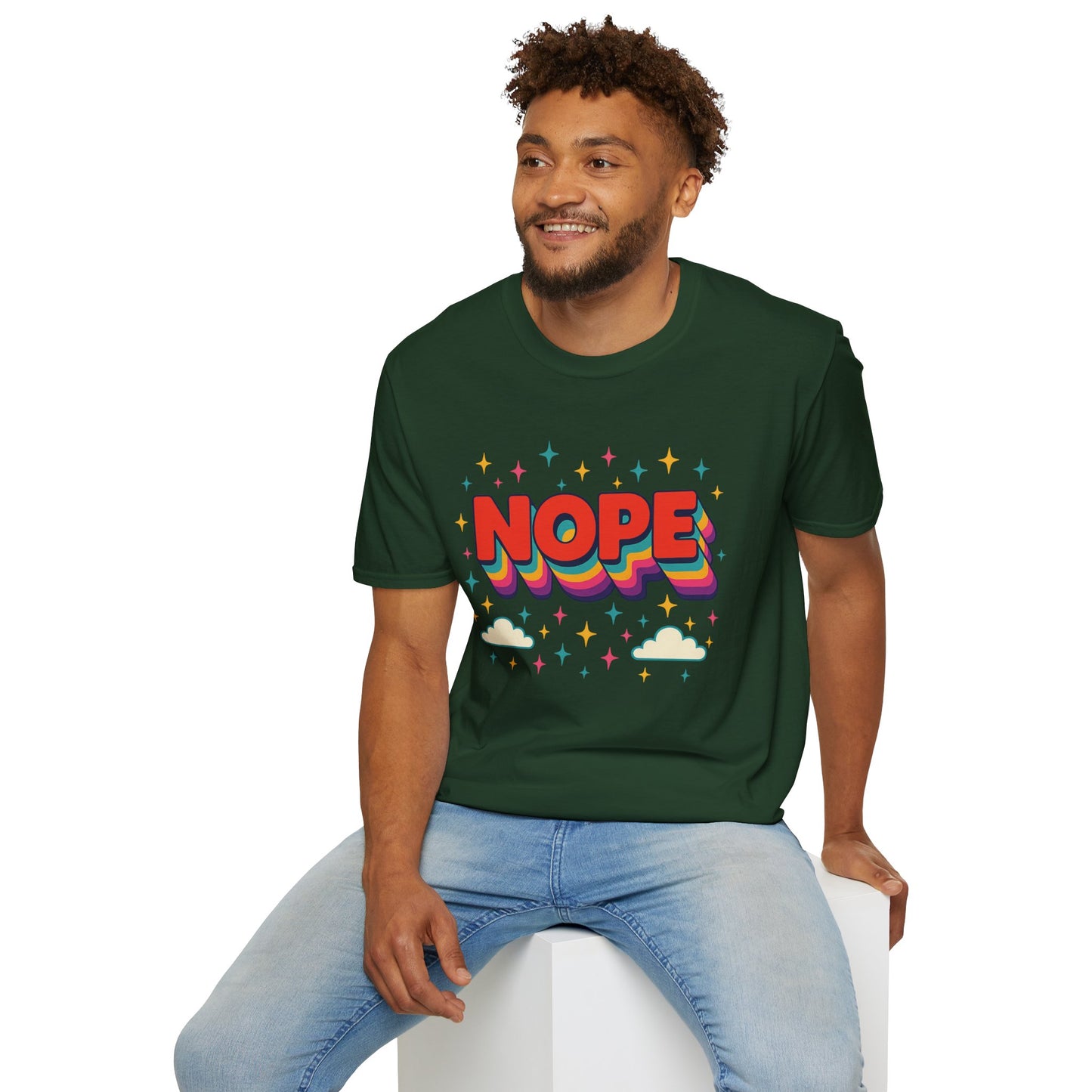 Nope Rainbow Cloud T-Shirt Funny Antisocial Humor Gift for Introverts Softstyle Unisex Tee