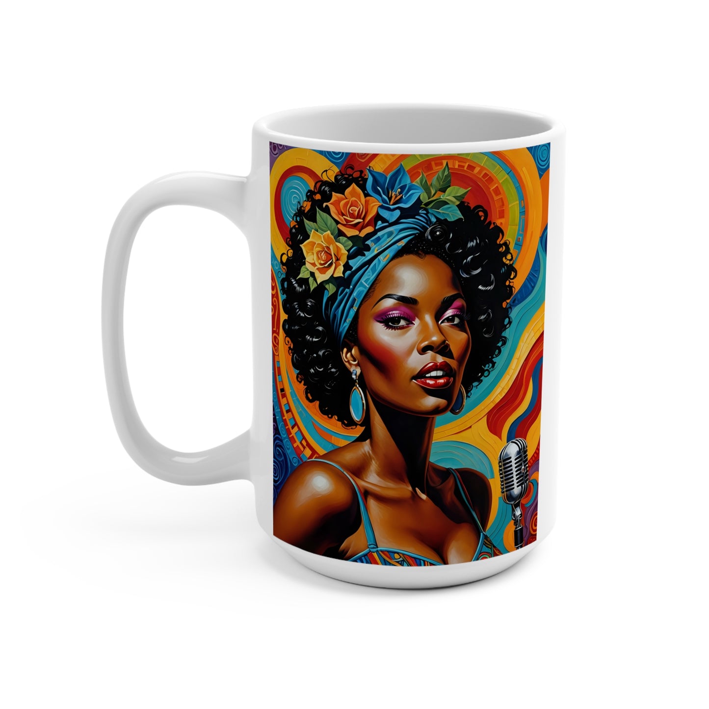 Afrofuturist Jazz Singer Mug Bold Soulful Artwork Coffee Cup Vibrant Music Inspired Drinkware Gift for Singers Gift for Music Lovers Gift for Artists