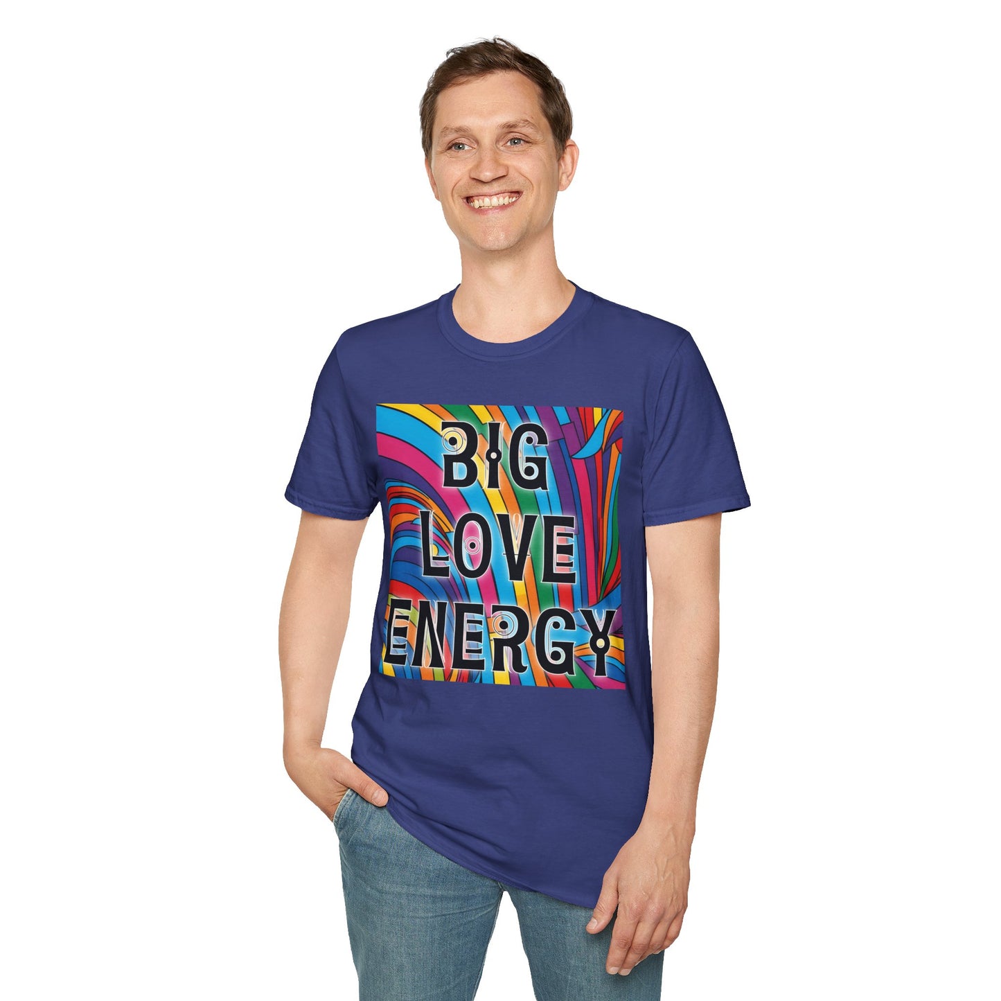 Big Love Energy Shirt – Colorful Retro Pride Rainbow Tee with Bold Positive Message – Gift for Optimists, LGBTQ Friends, and Love-First People