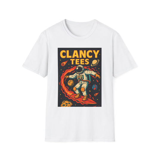 Astronaut Surfing T-Shirt – Outer Space Surfer Tee – Gift for Sci-Fi Beach Bums, Stoner Surfers, and Cosmic Wave Riders