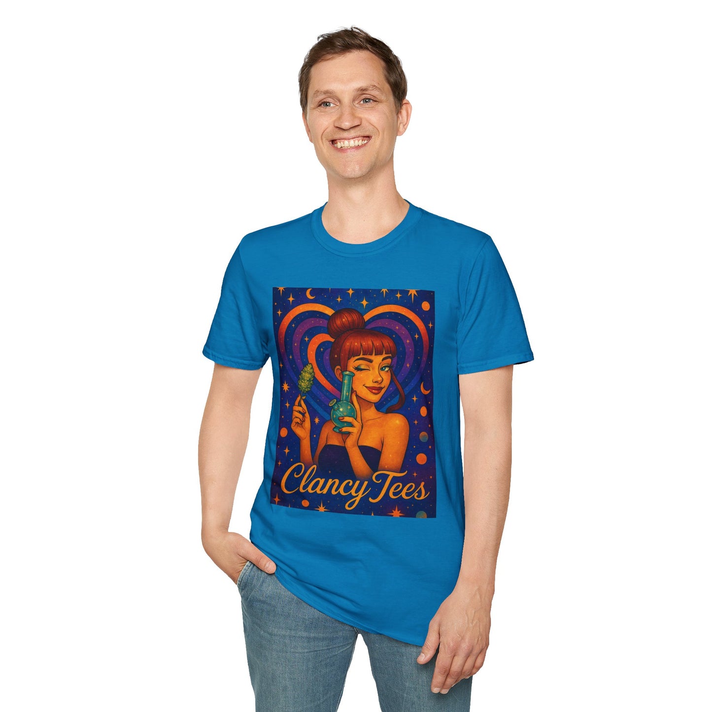 Cosmic Stoner Girl Art T-Shirt, Vintage Style Tee, Fun Summer Shirt, Gift for Art Lovers, Cute Graphic Tee, Unique Casual Wear