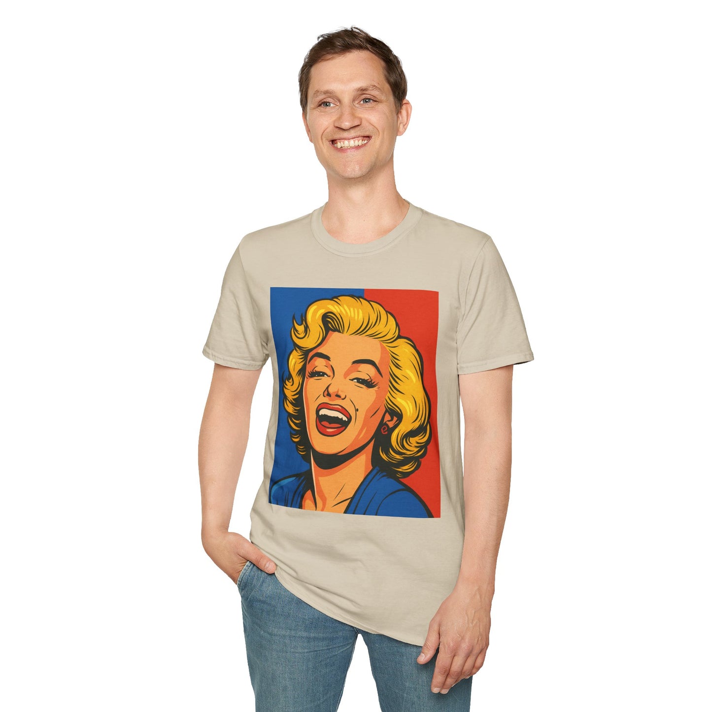 Retro Blonde Bombshell T-Shirt – Pop Art Style Graphic Tee – Gift for Classic Movie Fans, Vintage Aesthetic Lovers, and Bold Fashion Enthusiasts