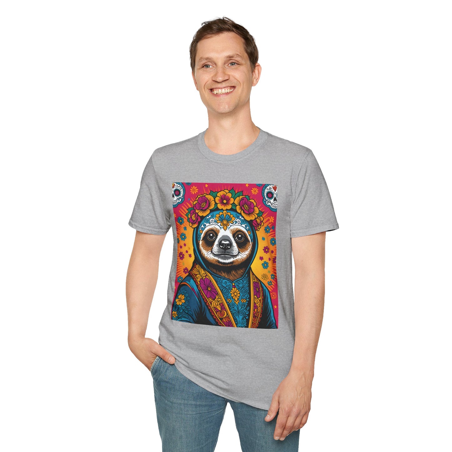 Boho Sloth T Shirt Trippy Animal Graphic Tee Colorful Festival Top Gift for Sloth Lovers