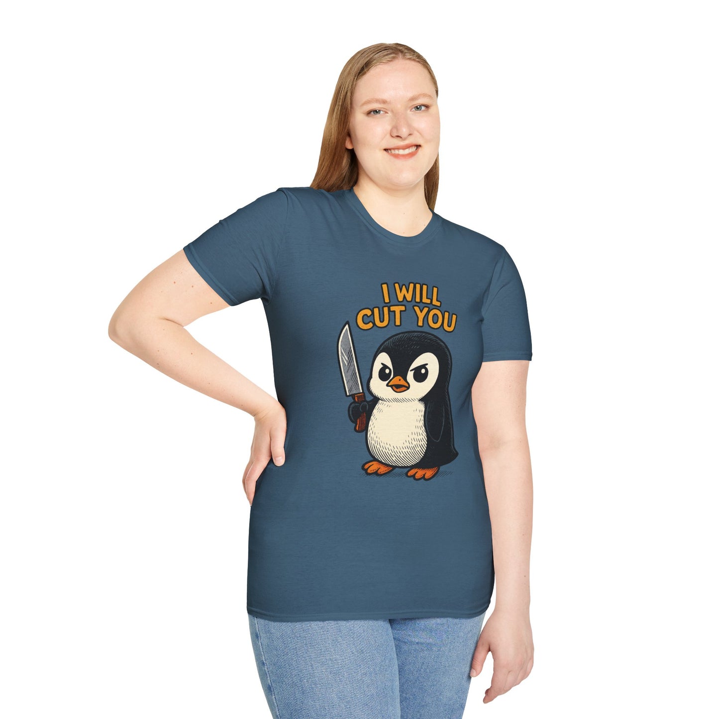 Angry Penguin Knife Shirt – Funny Animal Graphic Tee, Sarcastic Gift for Introverts, Cute but Deadly Humor Shirt