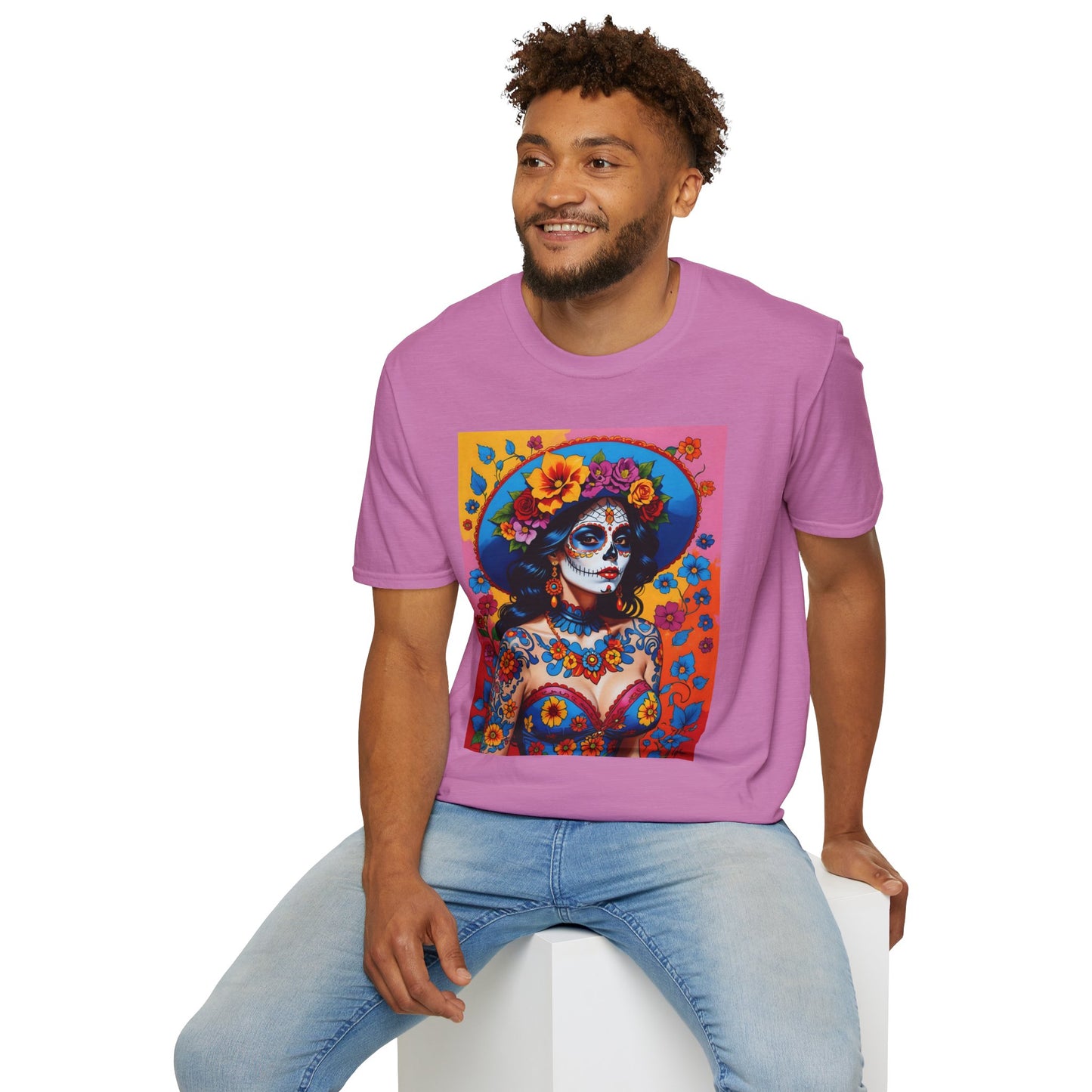 Sugar Skull T-Shirt – Día de los Muertos Art Tee – Gift for Goth Aesthetic Fans, Colorful Skull Lovers, and Tattoo-Inspired Fashion